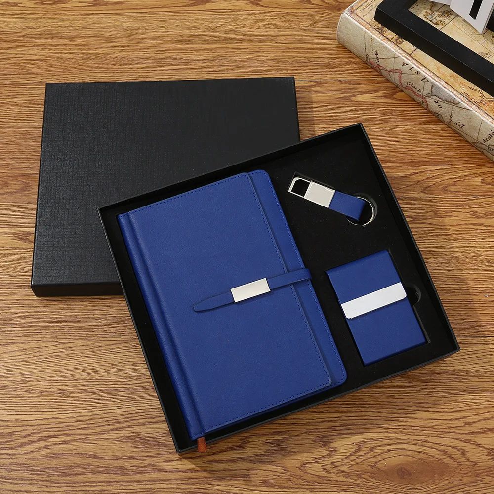 Company Cooperate PU Notebook Custom Keychain Business Card Holder Logo OEM Promotional Gift Set, product detail 3