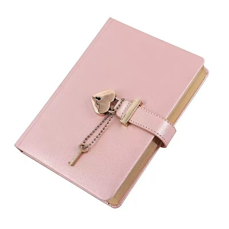 Pearl-pink diary with heart-shaped lock and key charm