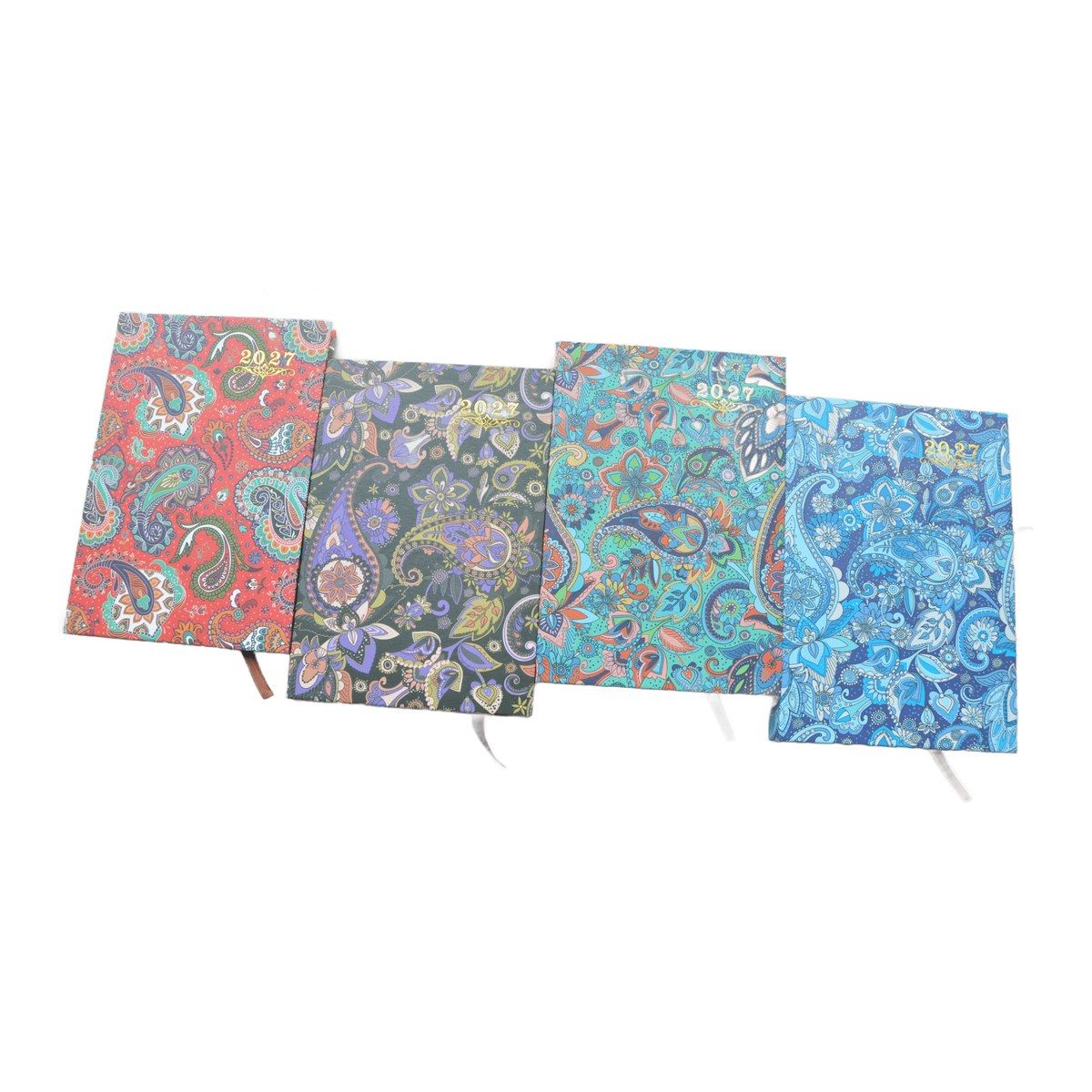 2027 paisley hardcover notebooks in four colourways with foil year mark
