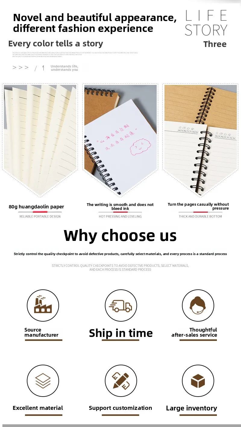 Kraft Paper Spiral Book Dual-Ring Binding Artistic Business-Style Notepad Minimalist Notebook With Pen, product detail 1