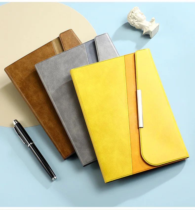 A5 Tri-fold Business Notebook Stylish and Thick Faux Leather-bound with Customizable logo Gift Option, product detail 2