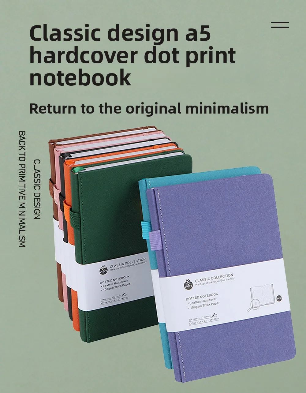 A5 Dotted Pages Business Office Thick Book PU Cover Gift Custom Logo Notebook With Pen Holder, product detail 2