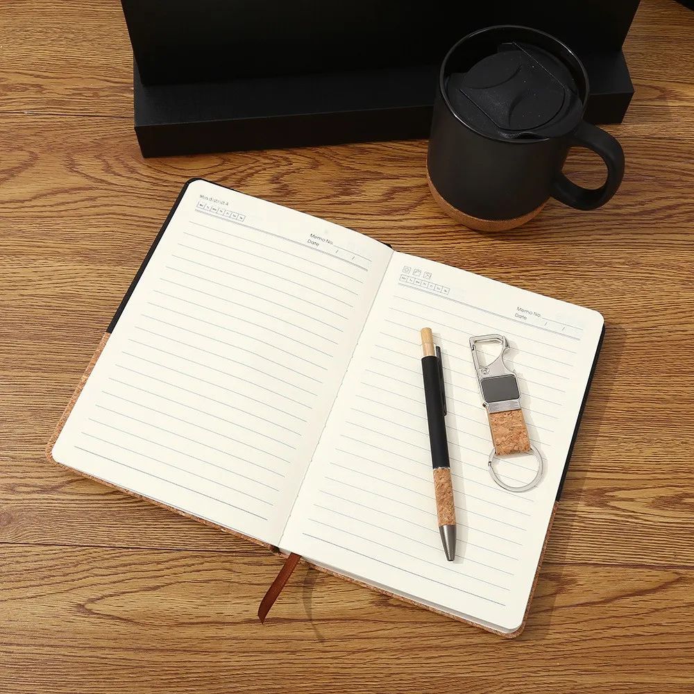 Business Eco-friendly Cork Notebook Keychain Creative Pen Coffee Mug Exquisite Box Custom Gift Set, product detail 2