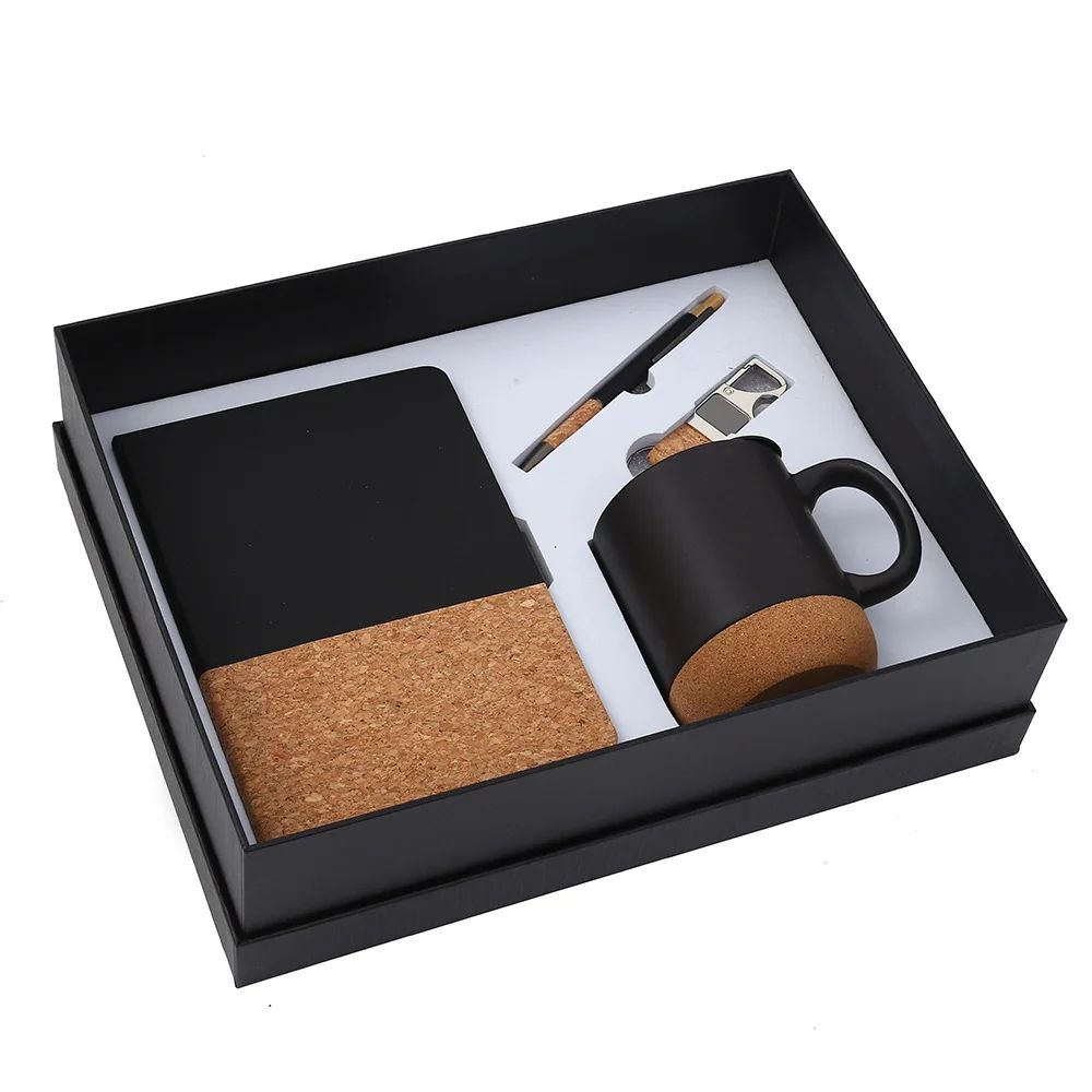 Business Eco-friendly Cork Notebook Keychain Creative Pen Coffee Mug Exquisite Box Custom Gift Set, product detail 3