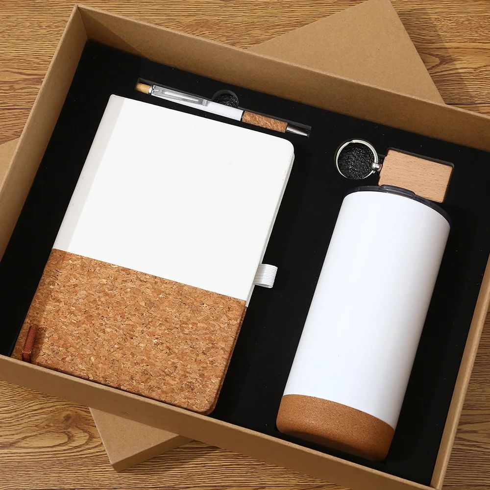 Notebook Thermal Mug PU Cork Premium Keychain Pen Office Company Meeting Custom OEM Business Gift Set, product view 1