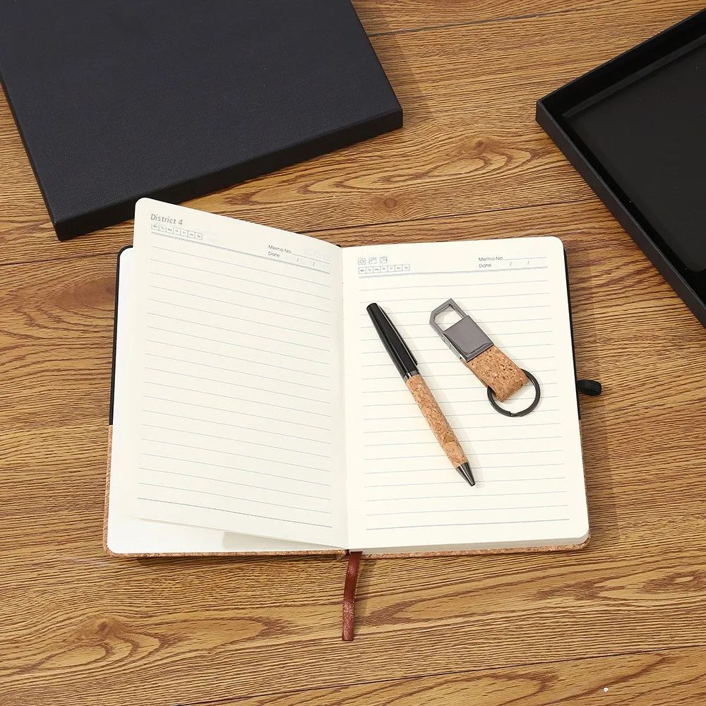 Luxury Business Gift Set Notebook Pu Cork Combine Pen Custom Key Chain Logo OEM Office Cooperate Gift Set, product detail 3