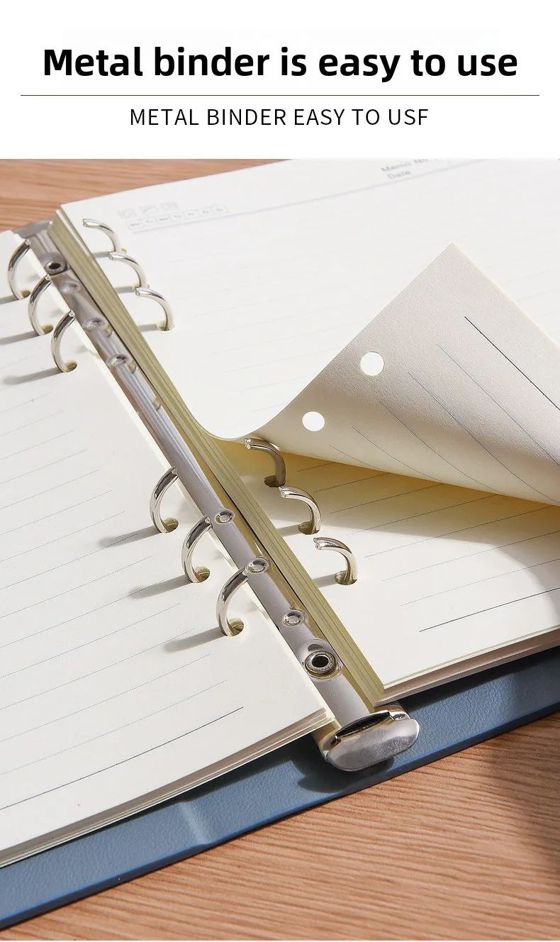 Loose-leaf Faux Leather A5 Size Customizable Logo Stylish Design Business Office Notepad Diary Gift Box Set, product detail 3