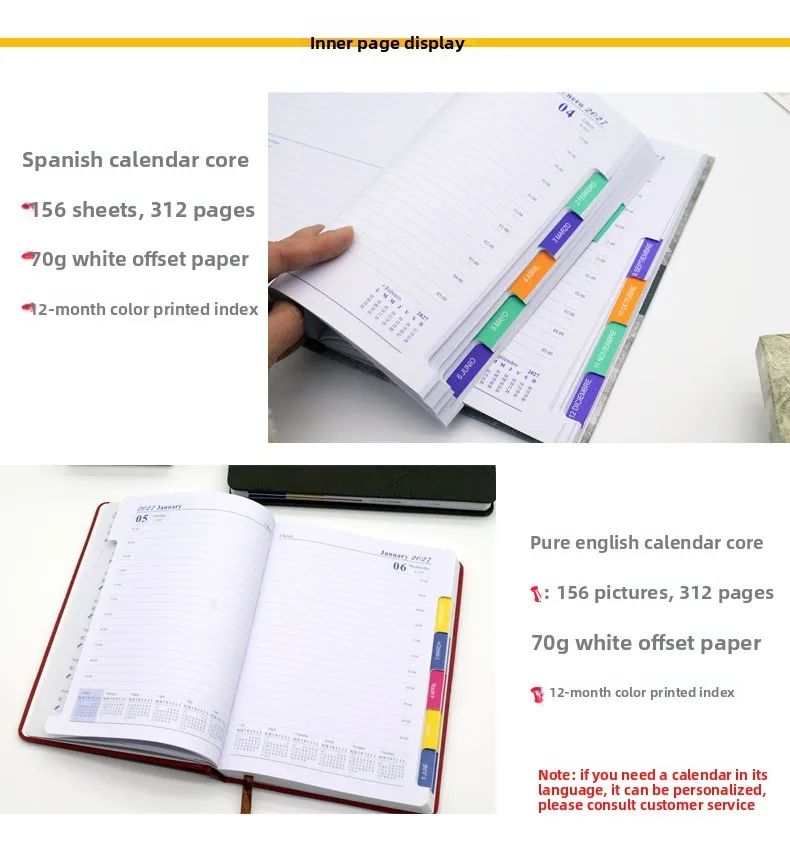 2027 Diary English Office Efficiency Business Gift Spanish Calendar Custom Logo A5 2027 Agenda, product detail 3