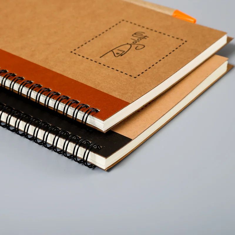Kraft Paper Spiral Book Dual-Ring Binding Artistic Business-Style Notepad Minimalist Notebook With Pen, product detail 3