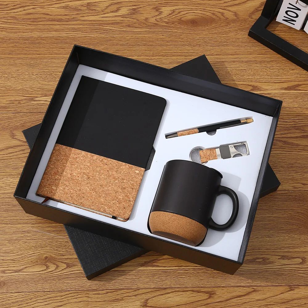 Business Eco-friendly Cork Notebook Keychain Creative Pen Coffee Mug Exquisite Box Custom Gift Set, product detail 4