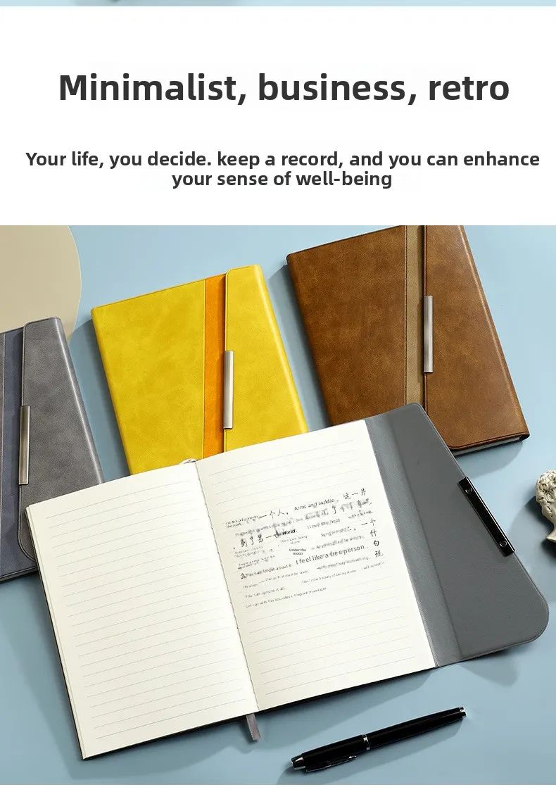 A5 Tri-fold Business Notebook Stylish and Thick Faux Leather-bound with Customizable logo Gift Option, product detail 4