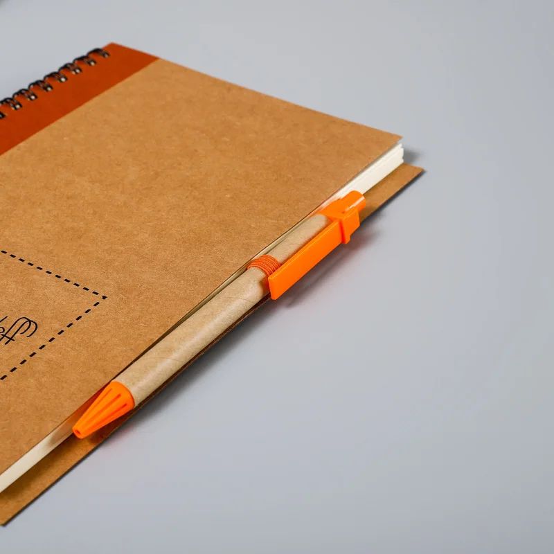 Kraft Paper Spiral Book Dual-Ring Binding Artistic Business-Style Notepad Minimalist Notebook With Pen, product detail 5