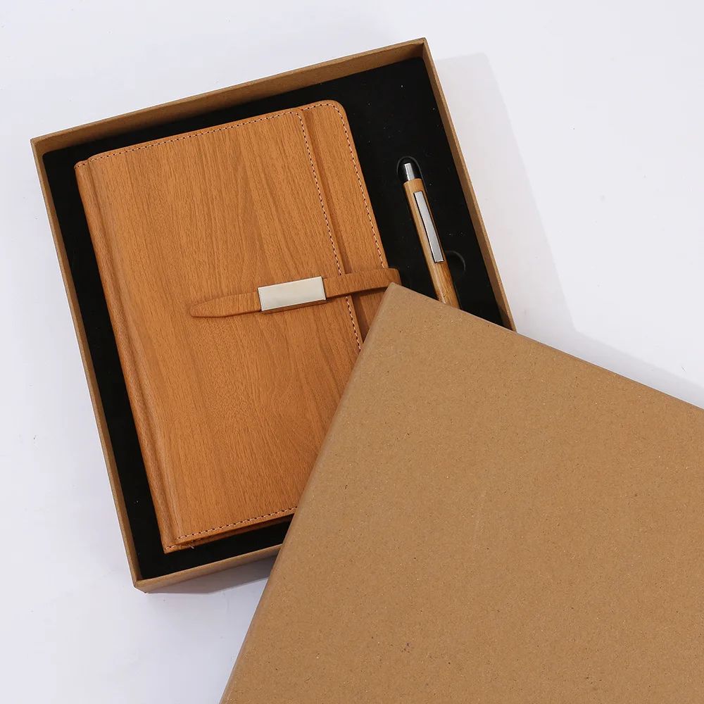 Wood Color Notebook Souvenir Teacher's Day Pen OEM Custom Premium Design Cooperate Business Gift Set, product detail 5