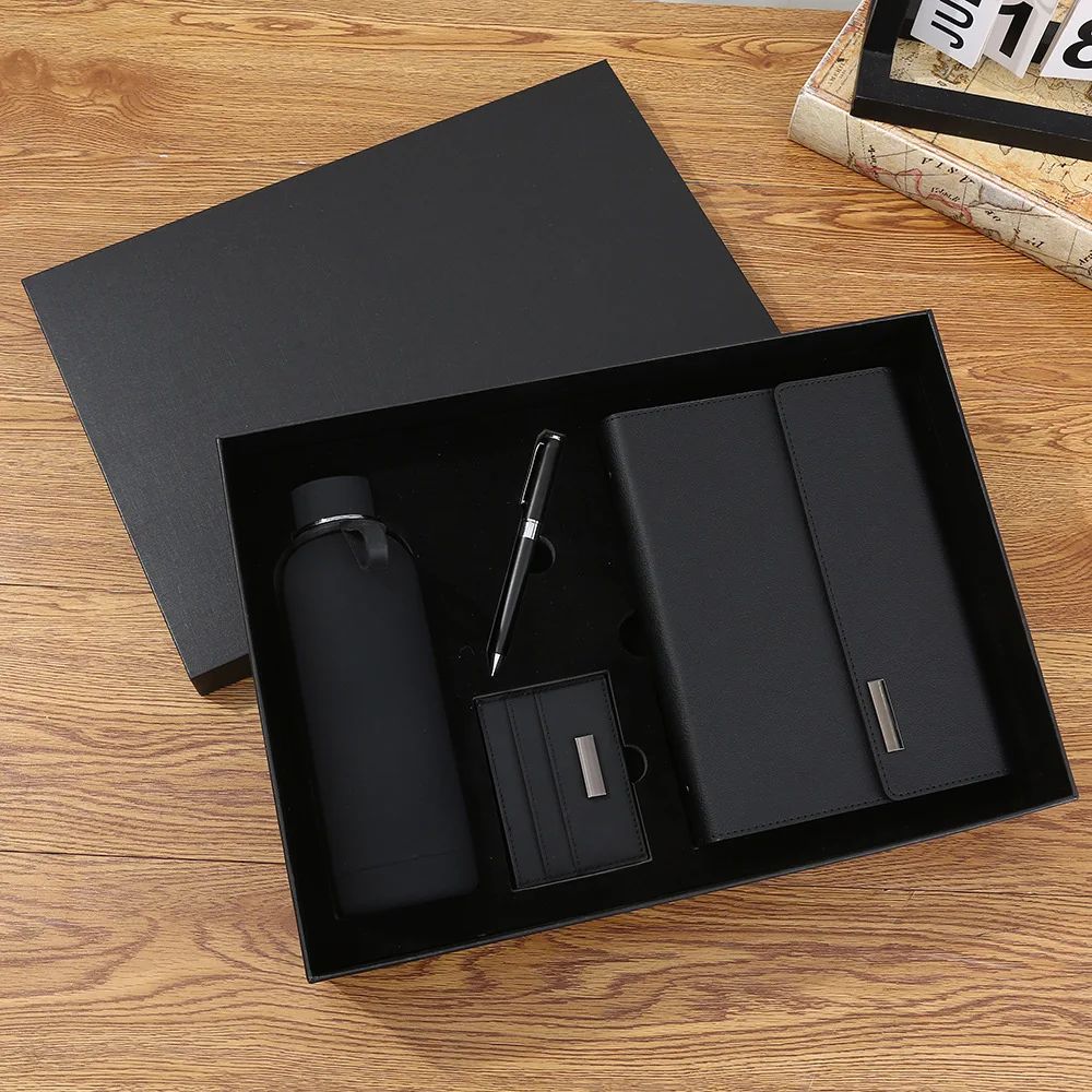 Business Notebook Corporate Event Annual Meeting Custom Logo Thermal Mug Gift Box Black Luxury Pen Card Holder Gift Set, product view 1