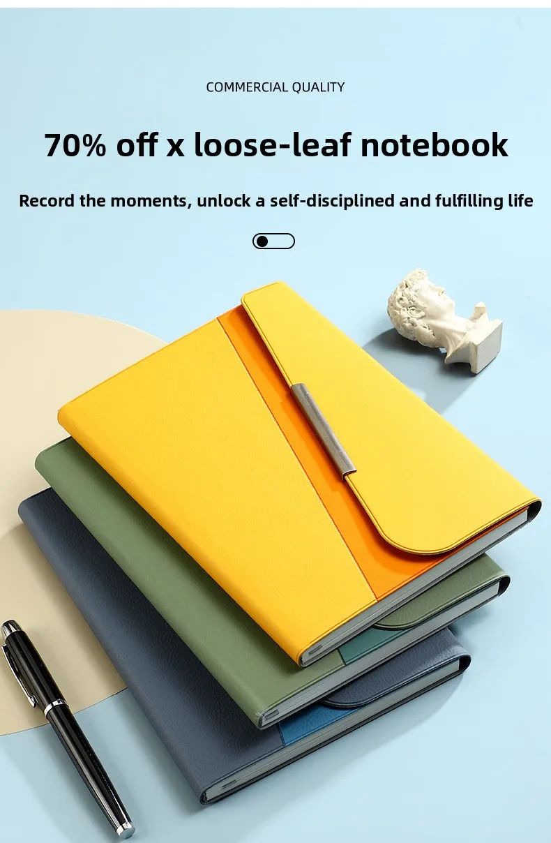 A5 Tri-fold Business Notebook Stylish and Thick Faux Leather-bound with Customizable logo Gift Option, product detail 6