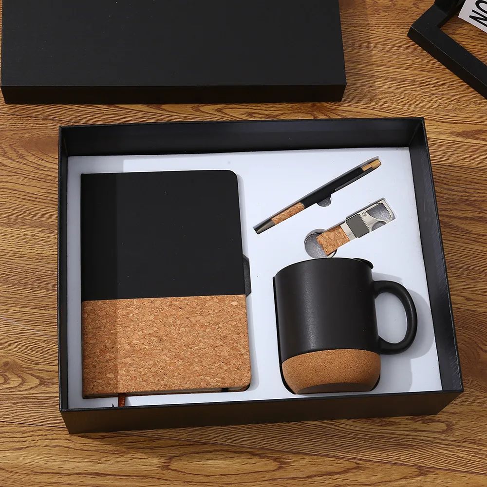Business Eco-friendly Cork Notebook Keychain Creative Pen Coffee Mug Exquisite Box Custom Gift Set, product detail 6