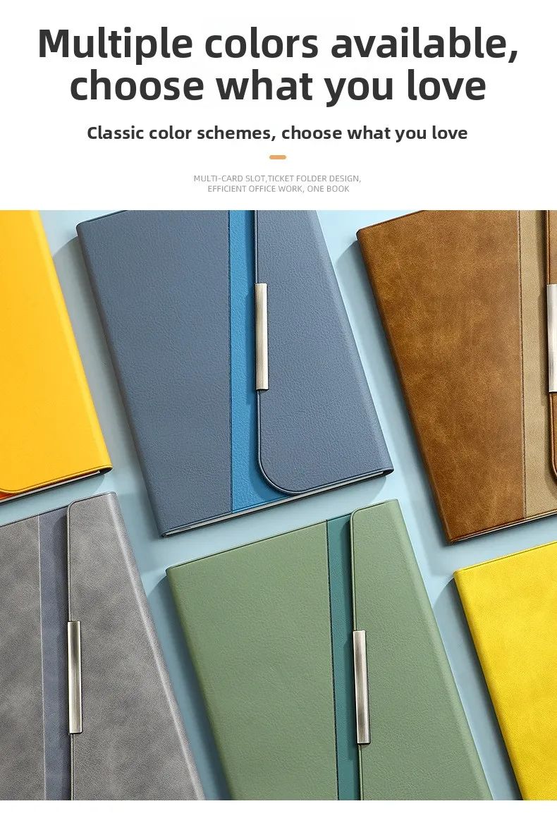 A5 Tri-fold Business Notebook Stylish and Thick Faux Leather-bound with Customizable logo Gift Option, product detail 8