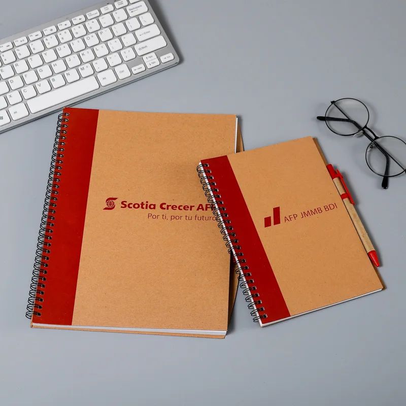 Kraft Paper Spiral Book Dual-Ring Binding Artistic Business-Style Notepad Minimalist Notebook With Pen, product detail 8
