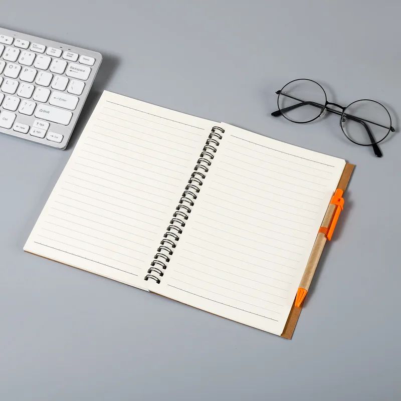 Kraft Paper Spiral Book Dual-Ring Binding Artistic Business-Style Notepad Minimalist Notebook With Pen, product detail 9