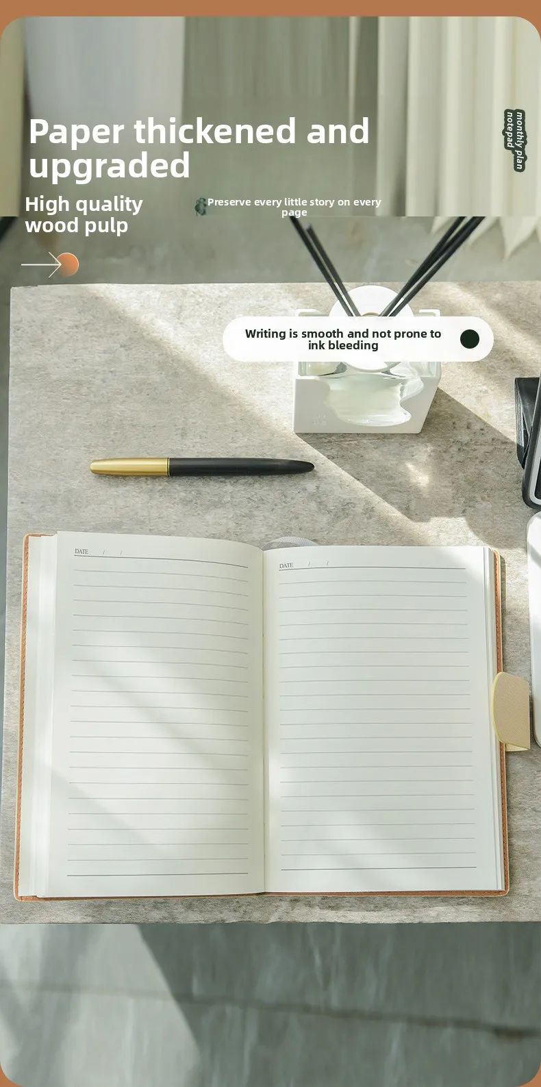 A5 Business Notebook Hardcover Faux Leather Thread-Bound Binding for Office Meetings Work, product detail 9