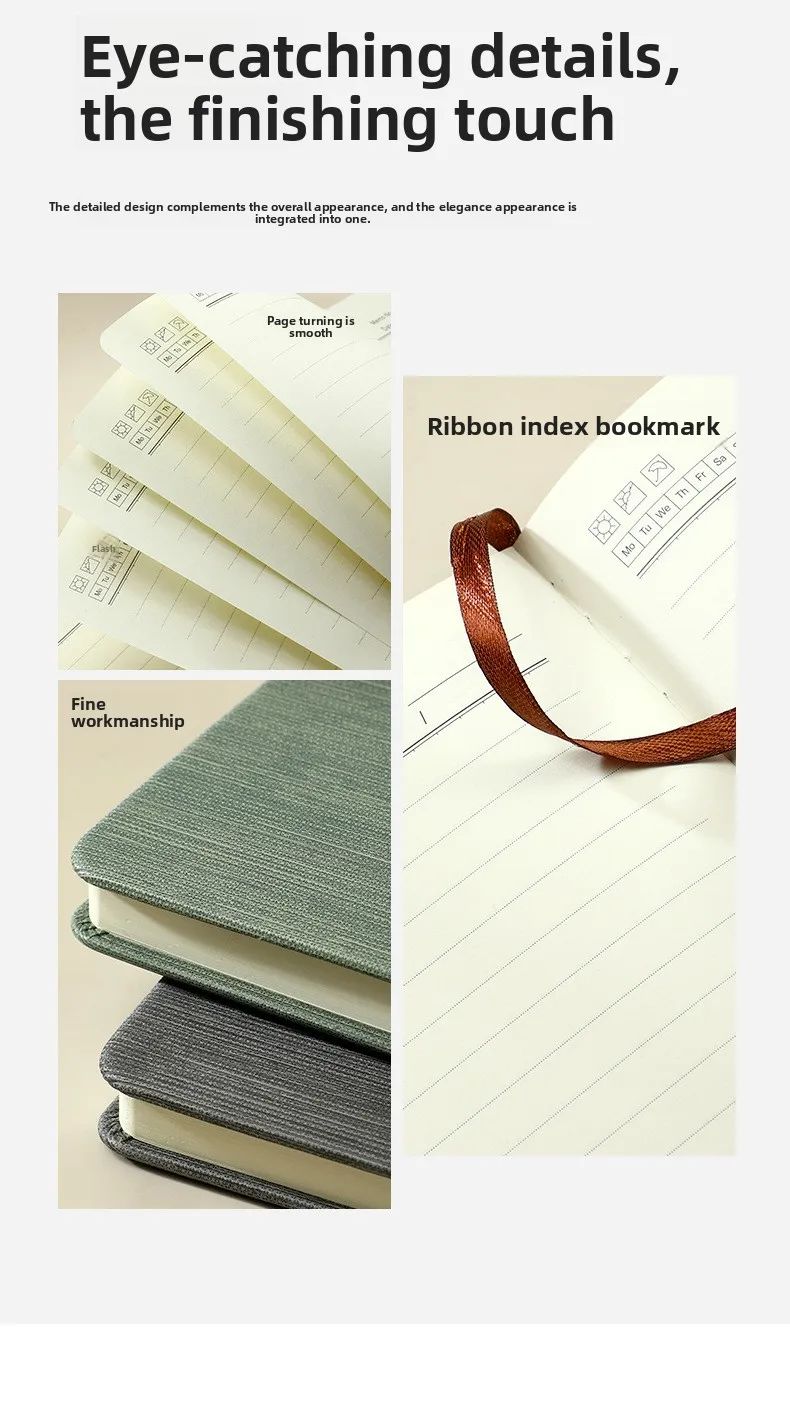 Custom-Made A5 Business Meeting Record Book with Textured Pu Cover Custom Printing for Gift, product detail 10