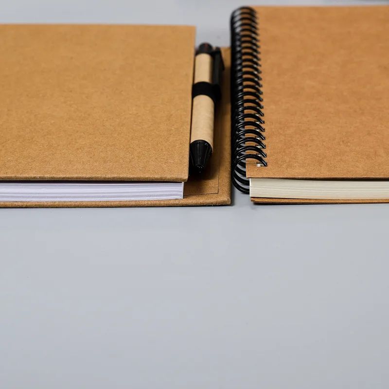 Kraft Paper Spiral Book Dual-Ring Binding Artistic Business-Style Notepad Minimalist Notebook With Pen, product detail 10
