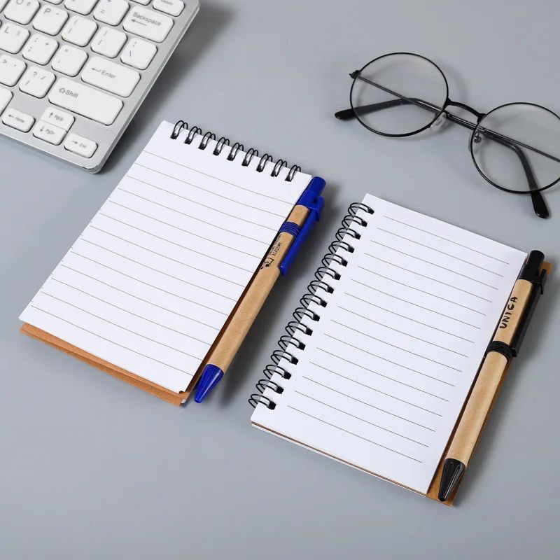 Kraft Paper Spiral Book Dual-Ring Binding Artistic Business-Style Notepad Minimalist Notebook With Pen, product detail 11