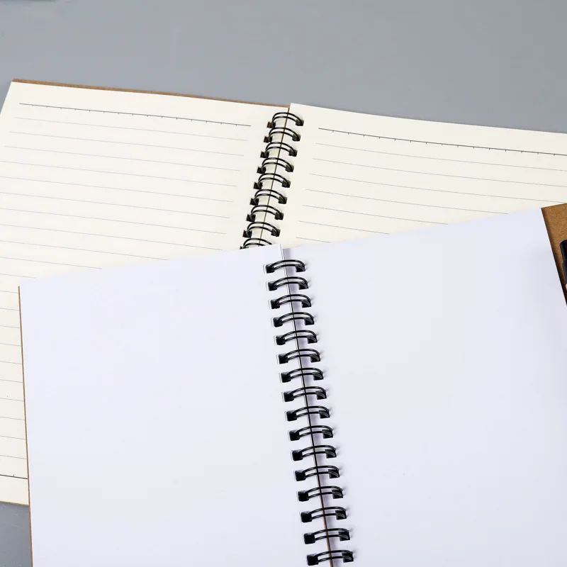Kraft Paper Spiral Book Dual-Ring Binding Artistic Business-Style Notepad Minimalist Notebook With Pen, product detail 12