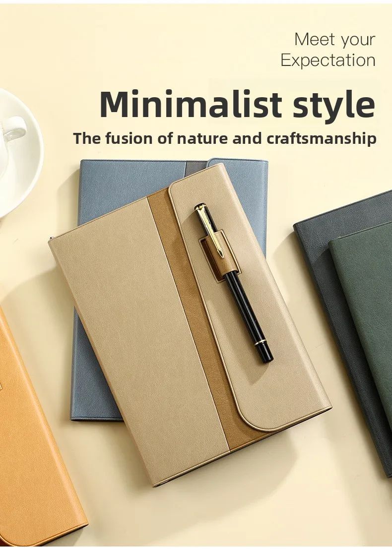 A5 Faux Leather Cover Notepad Snap Closure Tri-Fold Design Pen Holder Office Notebook Corporate Meeting Pad Portable Custom Gift, product detail 13