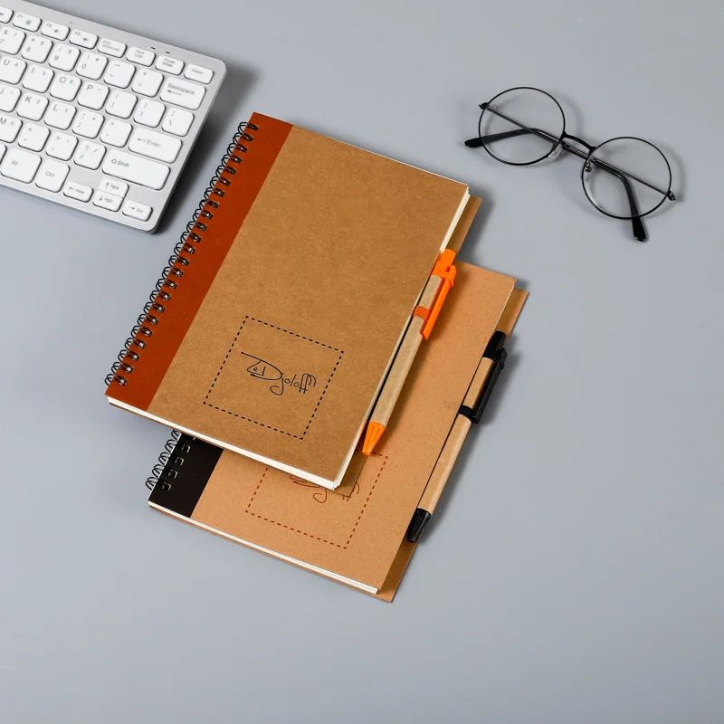 Kraft Paper Spiral Book Dual-Ring Binding Artistic Business-Style Notepad Minimalist Notebook With Pen, product detail 13