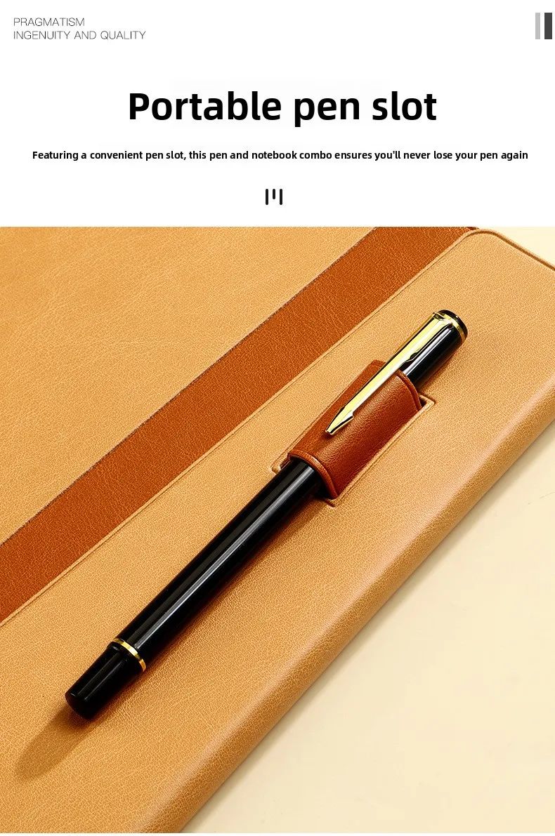 A5 Faux Leather Cover Notepad Snap Closure Tri-Fold Design Pen Holder Office Notebook Corporate Meeting Pad Portable Custom Gift, product detail 15