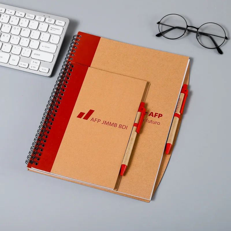 Kraft Paper Spiral Book Dual-Ring Binding Artistic Business-Style Notepad Minimalist Notebook With Pen, product detail 16