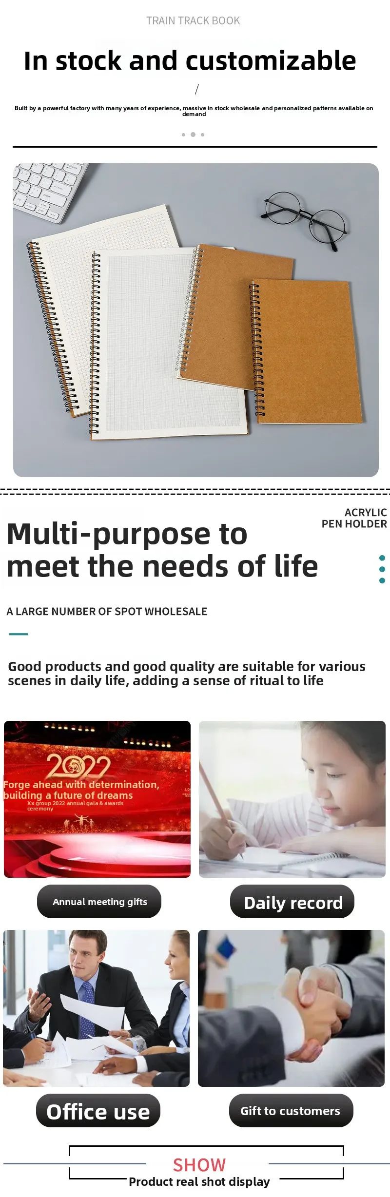 Kraft Paper Spiral Book Dual-Ring Binding Artistic Business-Style Notepad Minimalist Notebook With Pen, product detail 17