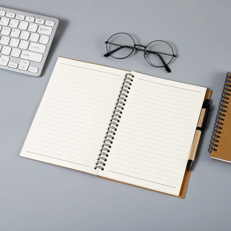 Kraft Paper Spiral Book Dual-Ring Binding Artistic Business-Style Notepad Minimalist Notebook With Pen, product detail 18