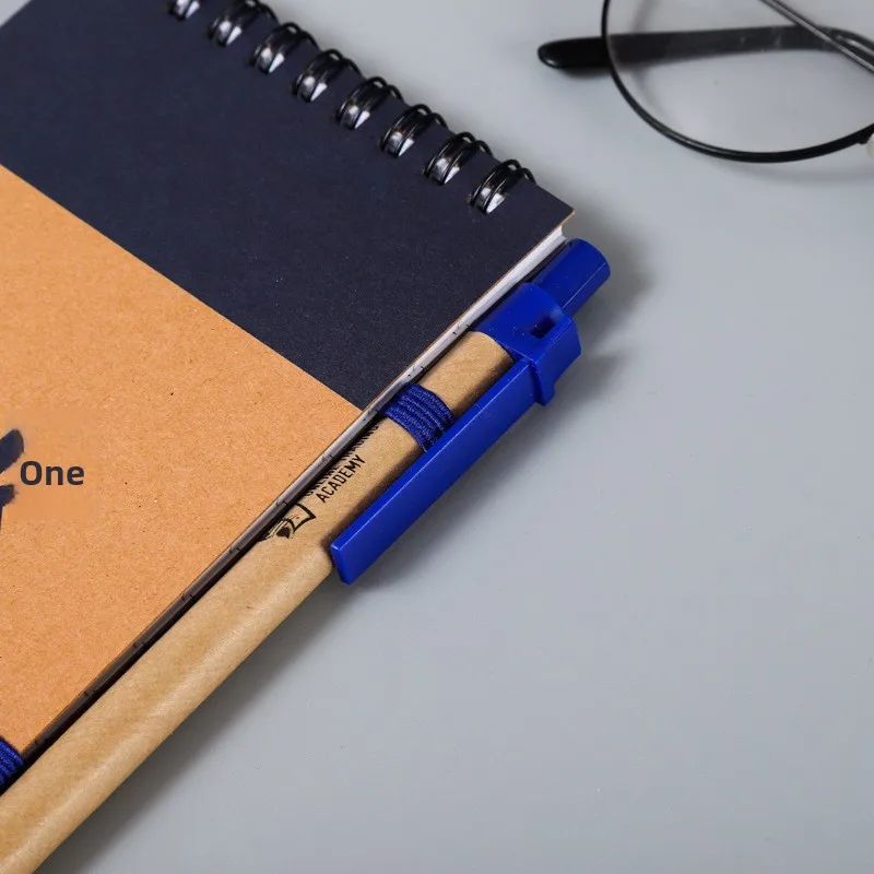 Kraft Paper Spiral Book Dual-Ring Binding Artistic Business-Style Notepad Minimalist Notebook With Pen, product detail 23