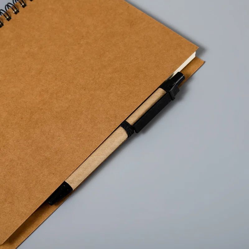 Kraft Paper Spiral Book Dual-Ring Binding Artistic Business-Style Notepad Minimalist Notebook With Pen, product detail 24