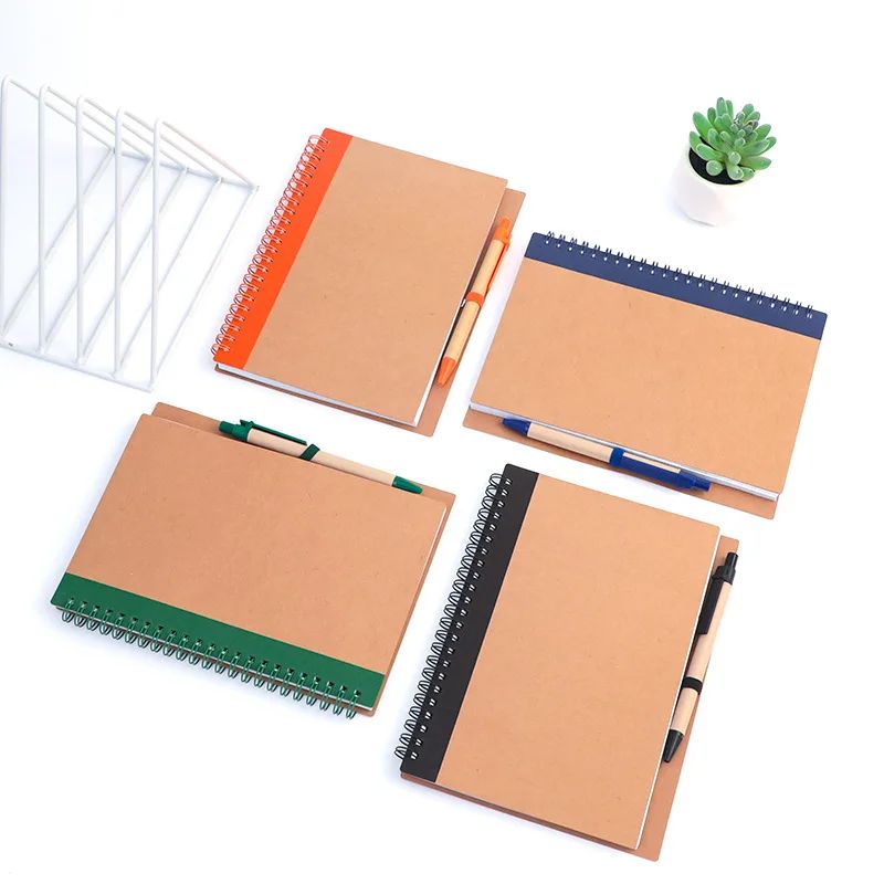 Cross-border Spiral Kraft Paper Coil Notebook Office Business Notes Notepad Custom Creative Notebooks With Pen, product view 1