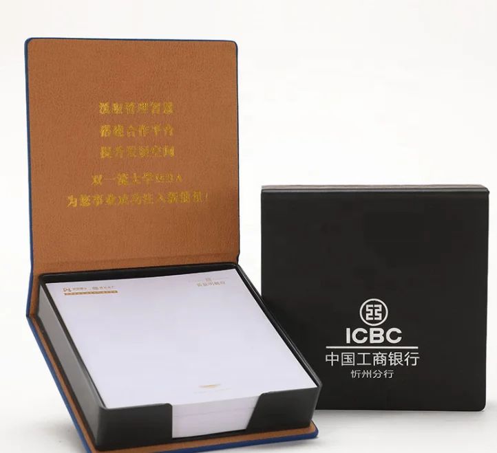 Custom Printing Logo Hardcover Promotional Non Sticky Notepad With Pu Leather Box Promotion Gift Office Use, product view 1
