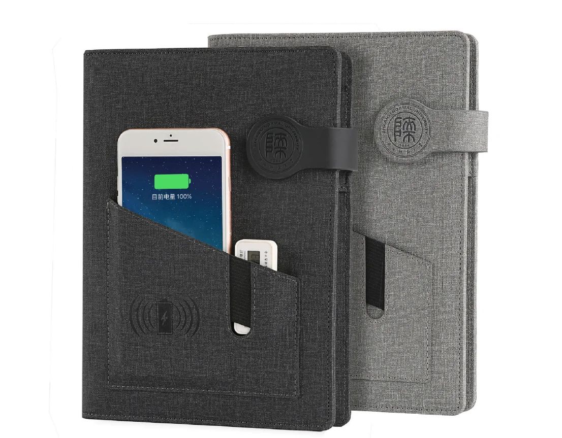 Notebook With Power Bank 8000 Mah with Card Holder Custom logo Multifunctional A5 Leather Wireless Charging Diary, product view 1