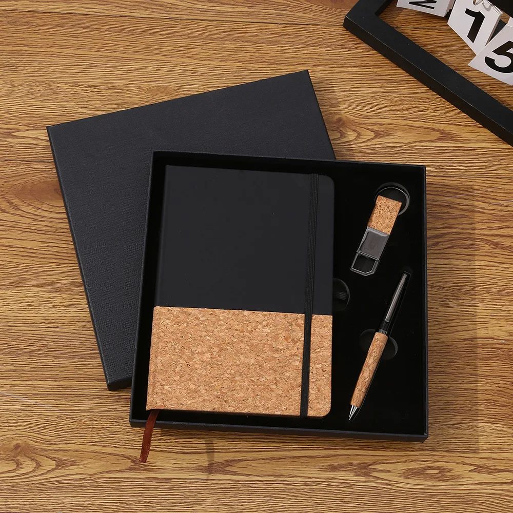 Luxury Business Gift Set Notebook Pu Cork Combine Pen Custom Key Chain Logo OEM Office Cooperate Gift Set, product view 1