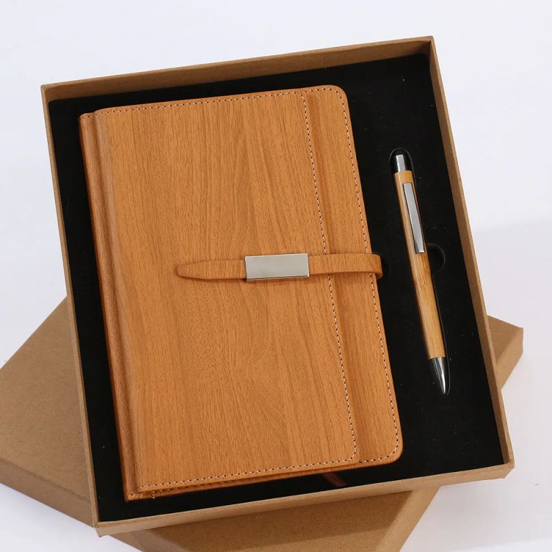Wood Color Notebook Souvenir Teacher's Day Pen OEM Custom Premium Design Cooperate Business Gift Set, product view 1