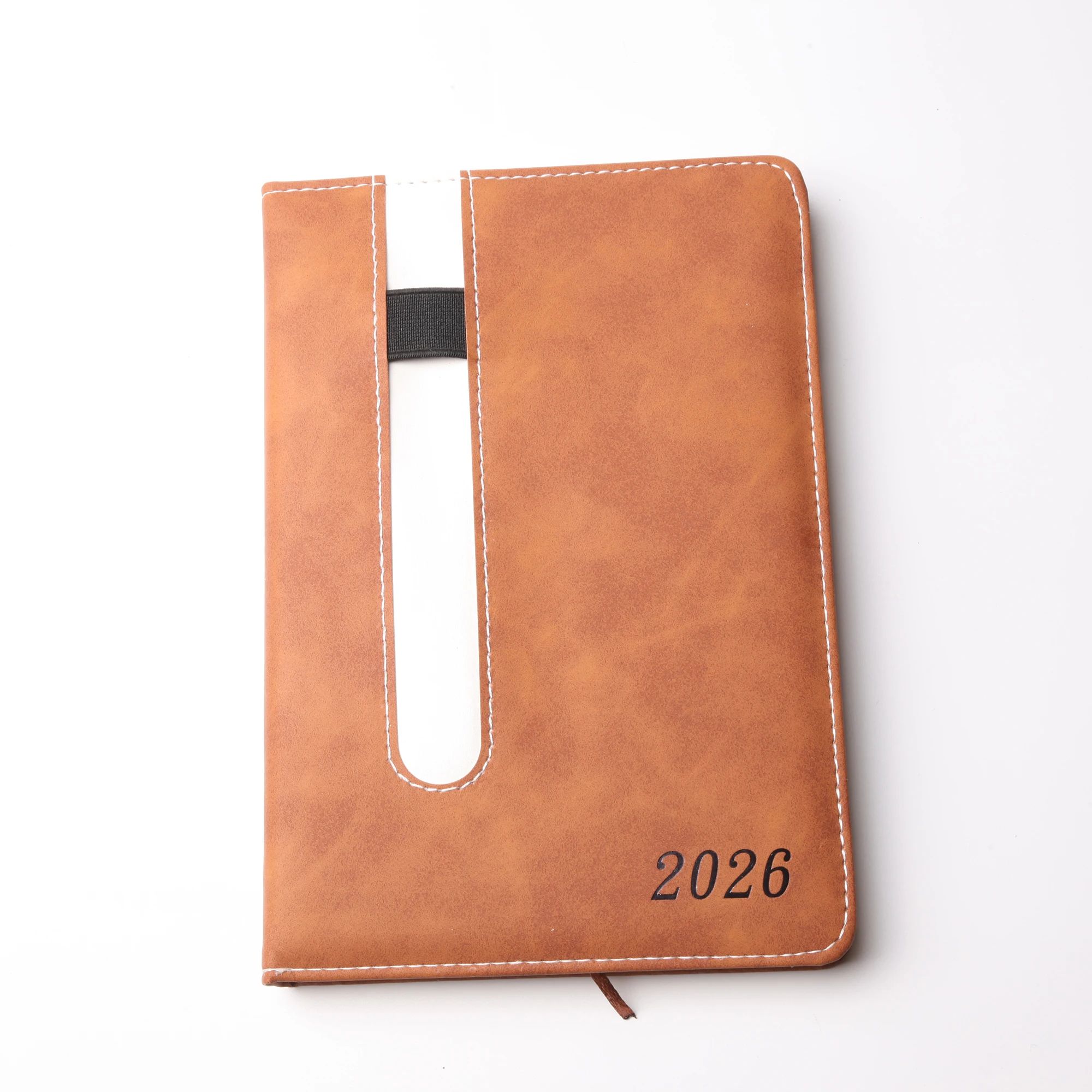 2026 diary notebook with pen holder pu leather cover customized logo journal planner, product view 1