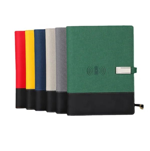 Business Gift Notebook with Wireless Charging 8000mah PU Bank Journal Agenda Diary, product view 1
