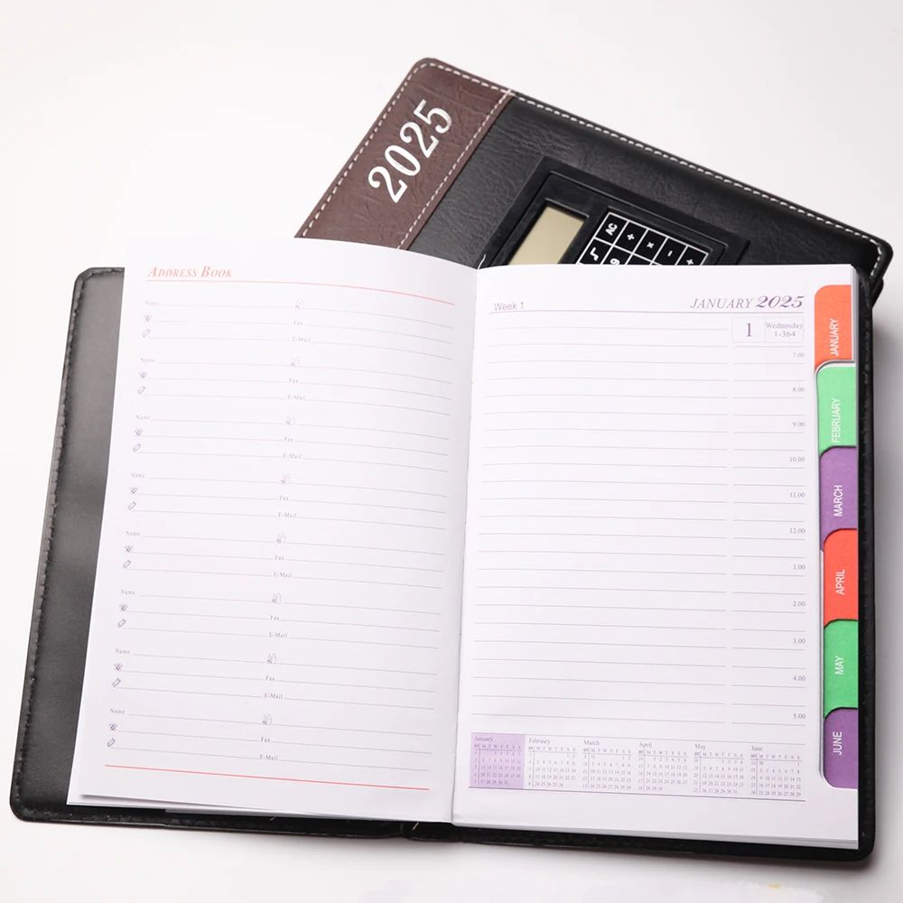 A5 Glue Binding Luxury Planner Notebook Diary 2025 Gift Composition with Calculator, product view 1