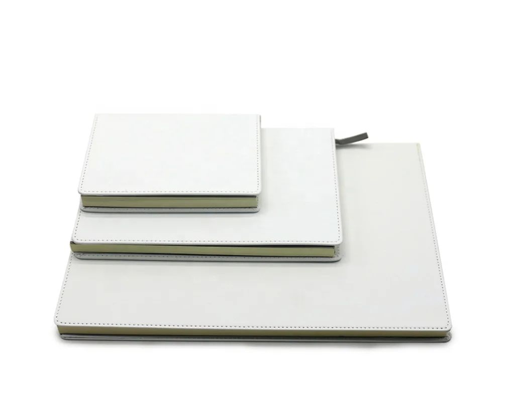 White Pu Leather Custom Size Adhesive Notebook Lined Blank Pages Sublimation Heat Transfer Cover UV Printing Agenda Printing, product view 1