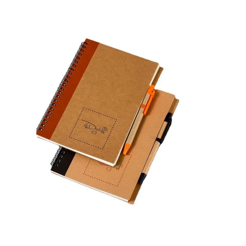 Kraft Paper Spiral Book Dual-Ring Binding Artistic Business-Style Notepad Minimalist Notebook With Pen, product view 1
