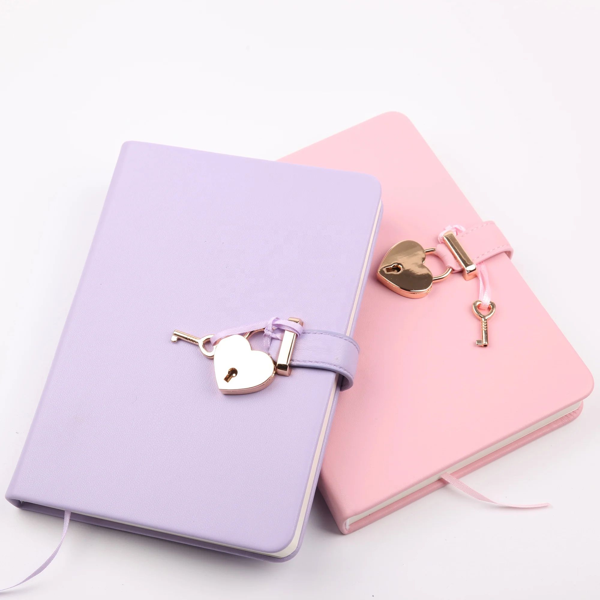 Girls Heart Shaped Lock Diary with Key Rose Gold Pu Leather Journals Custom Logo Cover A5 Journal Secret Notebook, product view 1