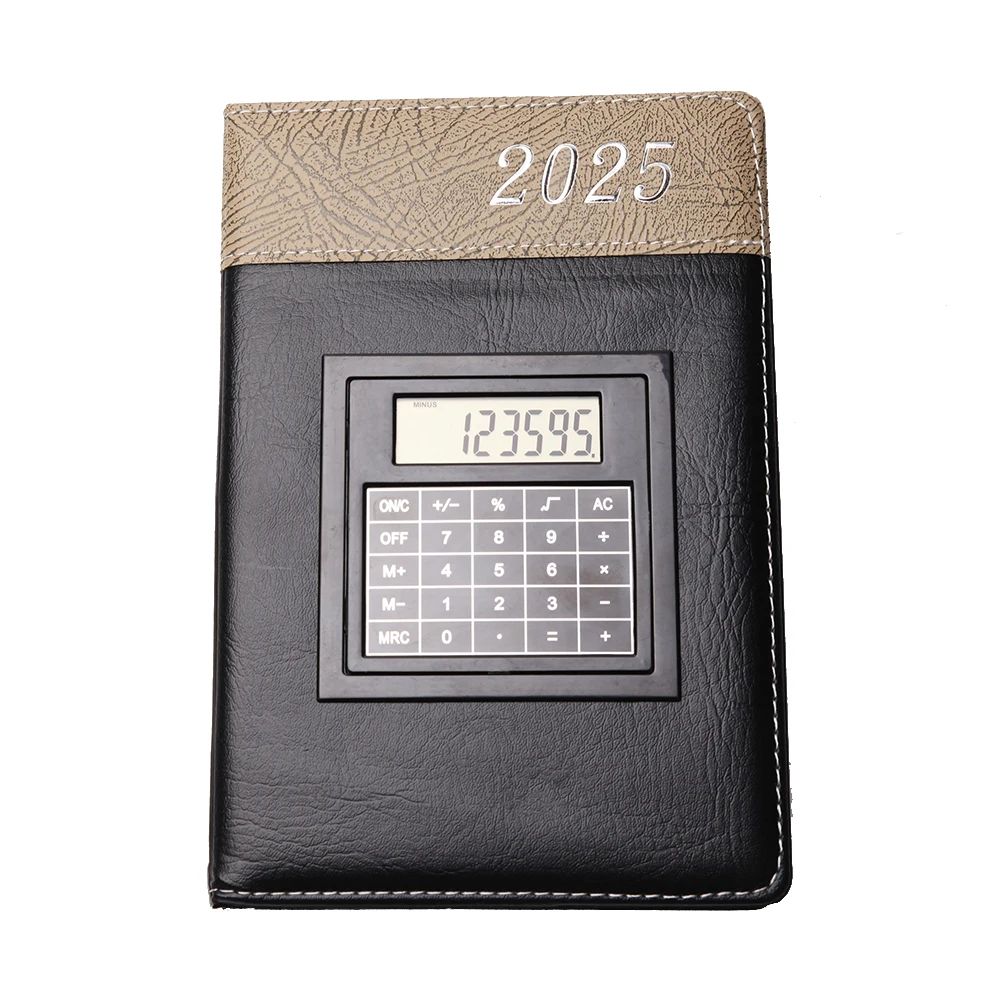 Agenda 2025 Leather A5 Glue Binding Business Notebooks Planners with Calculator, product view 1