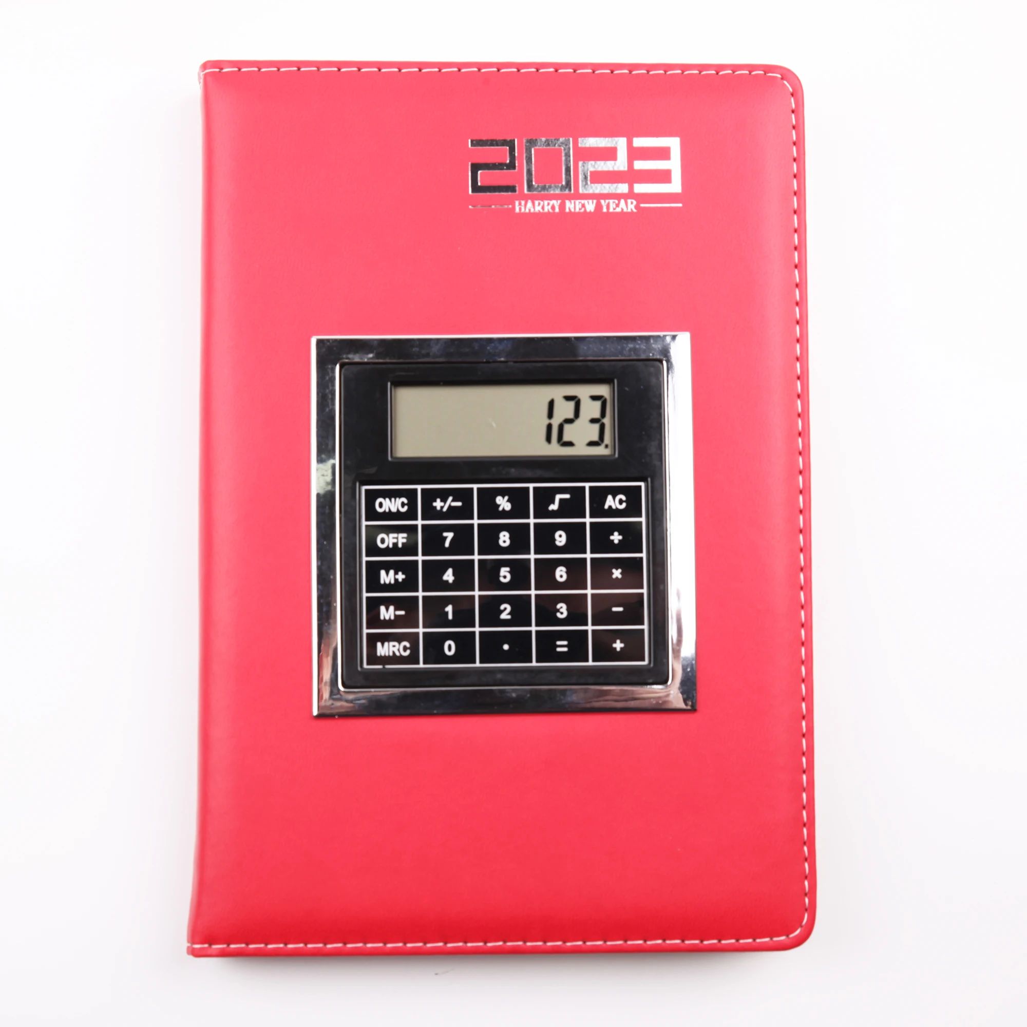 2023 Planner PU Hardcover Notebook with Calculator Planner with Calendar Silver Painted Printing Edge Diary Business Magazine, product view 1