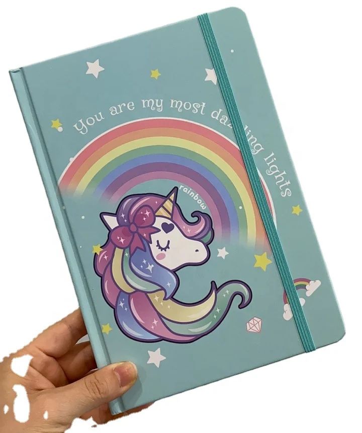 Custom Cartoon Unicorn Hardcover Elastic Band Notebook A5 Customize Cover Design Notebook for Kid, product view 1